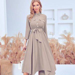 Mint Green Shirt Dress•half button•scarf hem•belt included